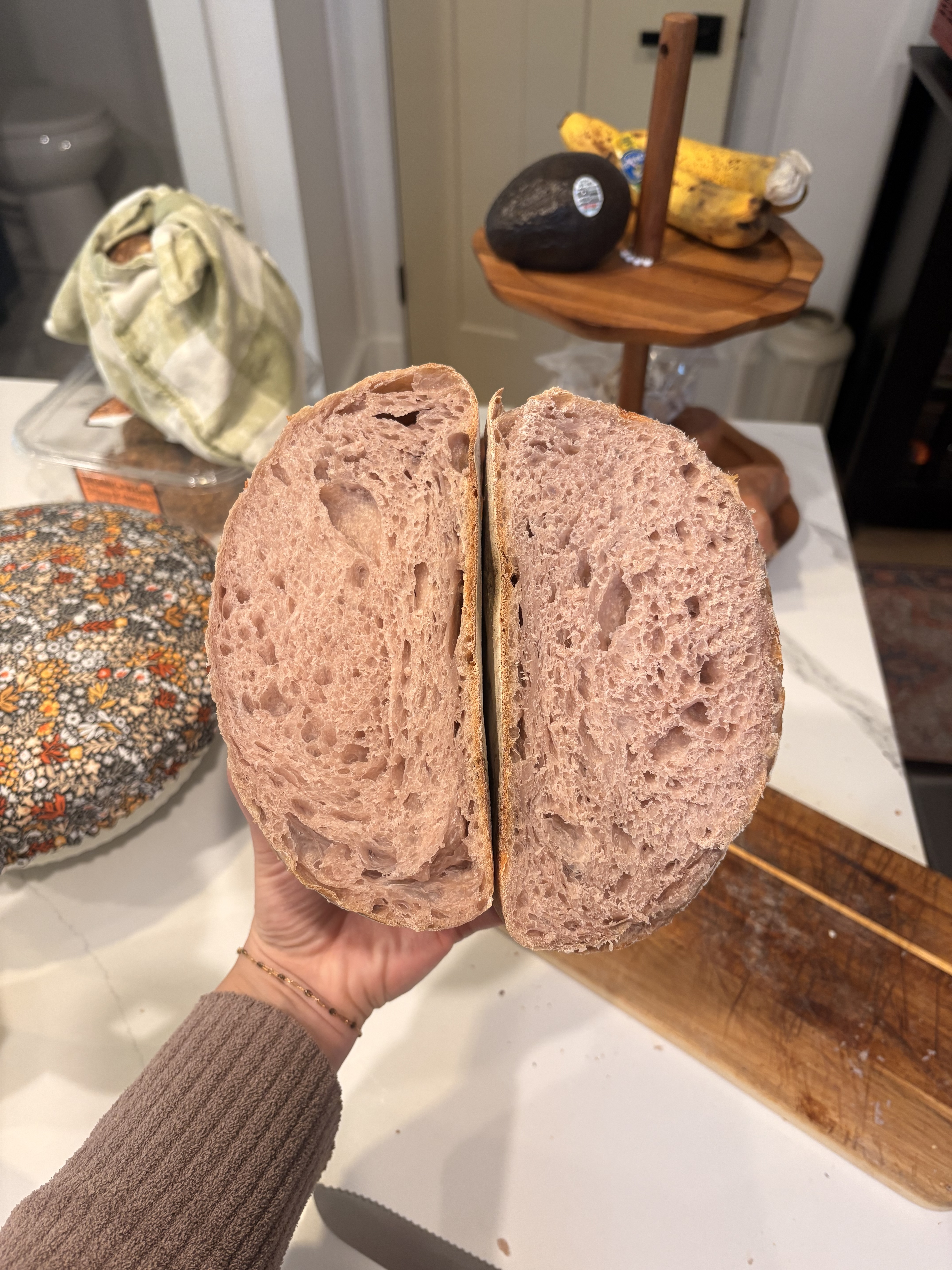 Pink sourdough made with purple sweet potato powder